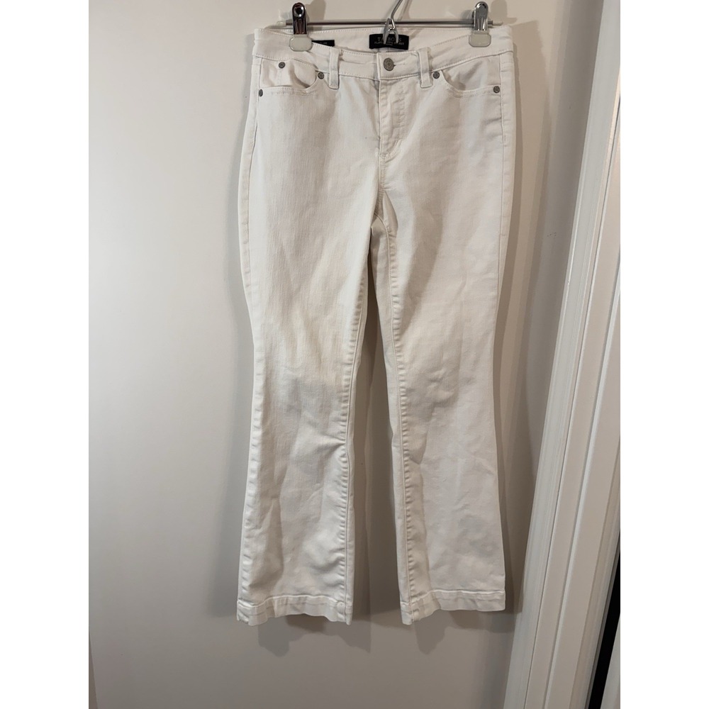 Talbots Flawless Five Pocket Flare Leg White Sz 4 Petite Women's Casual‎